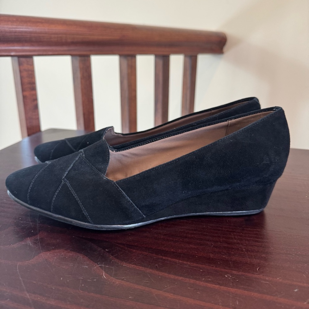 Easy spirit, black suede feel braid, weave wedge slip on shoes size 9, excellent - Picture 5 of 12